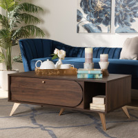 Baxton Studio LV12CFT12140WI-Columbia/Gold-CT Edel Mid-Century Modern Walnut Brown and Gold Finished Wood Coffee Table